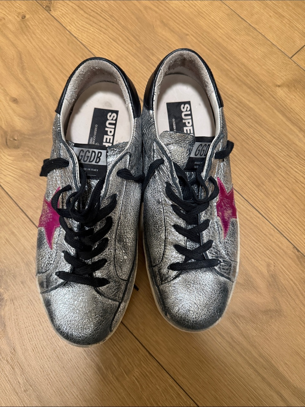 Golden Goose Silver Sneakers with Pink Star size 39